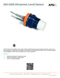 Thumbnail of document Data Sheet - IRU-2420 25 ft Mid Range Ultrasonic Level Sensor